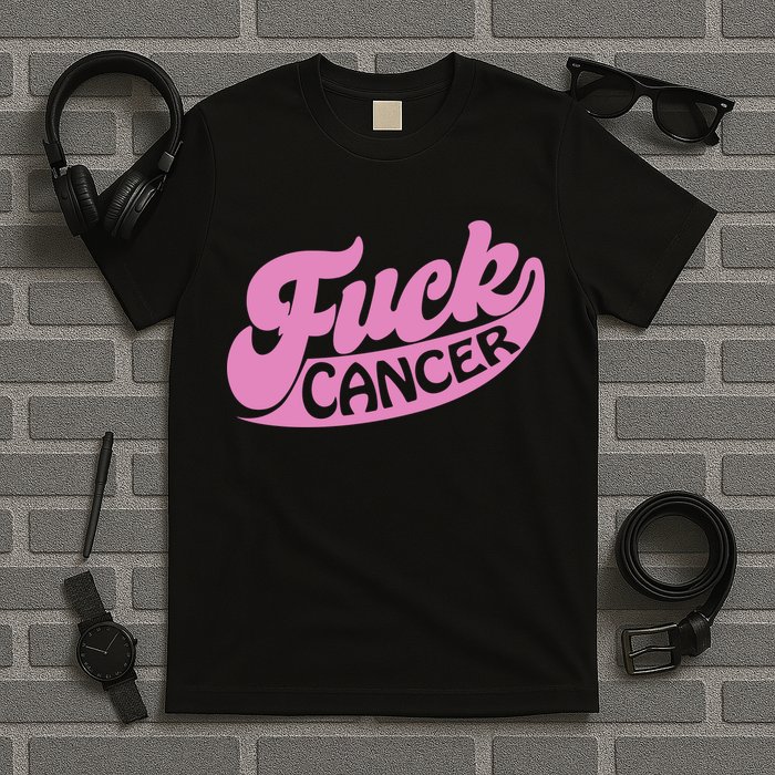 Funny Retro Fck Cancer Logo Breast Cancer Support T-Shirt