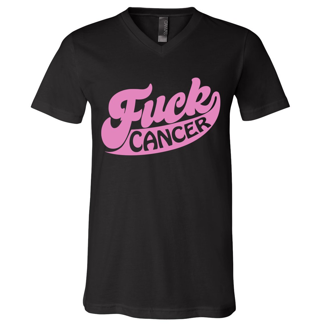 Funny Retro Fck Cancer Logo Breast Cancer Support V-Neck T-Shirt