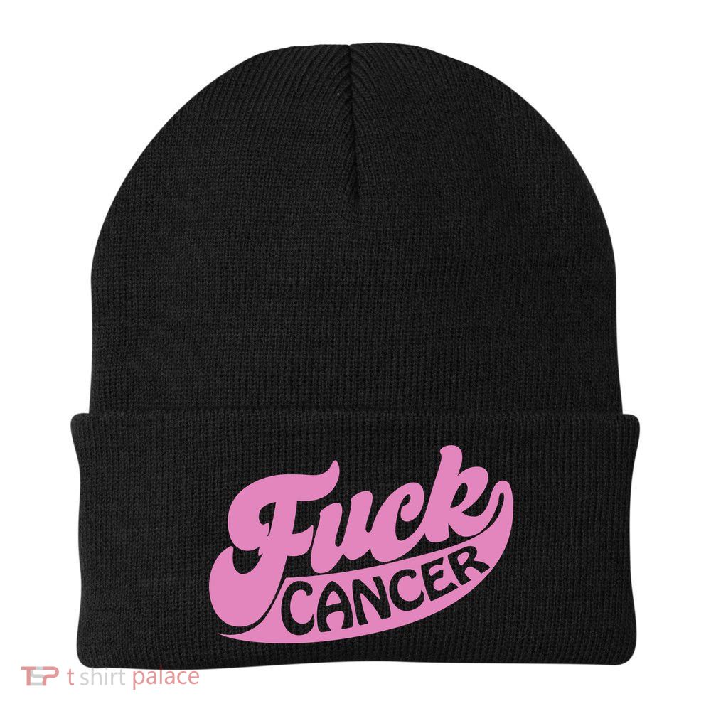 Funny Retro Fck Cancer Logo Breast Cancer Support Knit Cap Winter Beanie