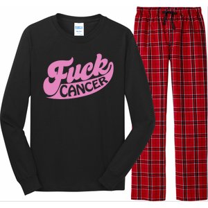 Funny Retro Fck Cancer Logo Breast Cancer Support Long Sleeve Pajama Set