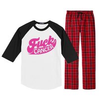 Funny Retro Fck Cancer Logo Breast Cancer Support Raglan Sleeve Pajama Set