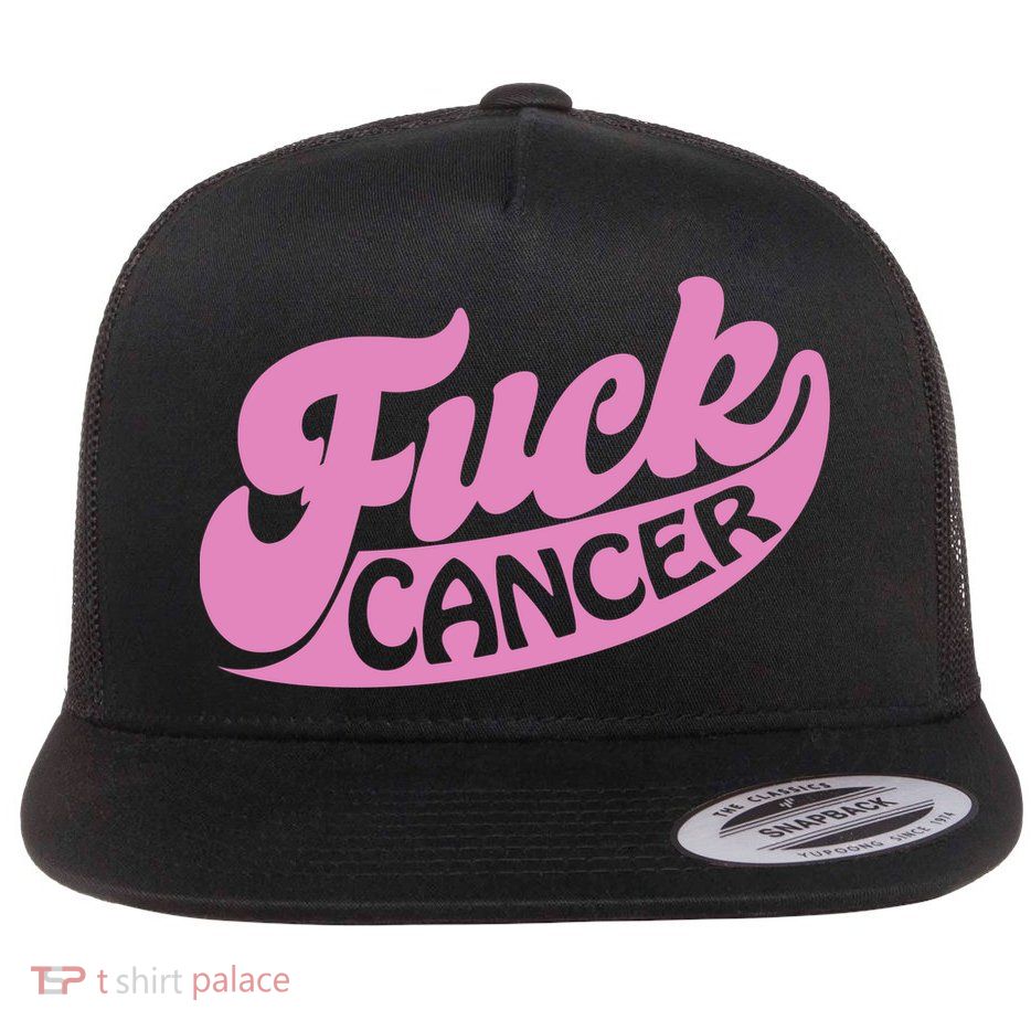 Funny Retro Fck Cancer Logo Breast Cancer Support Flat Bill Trucker Hat