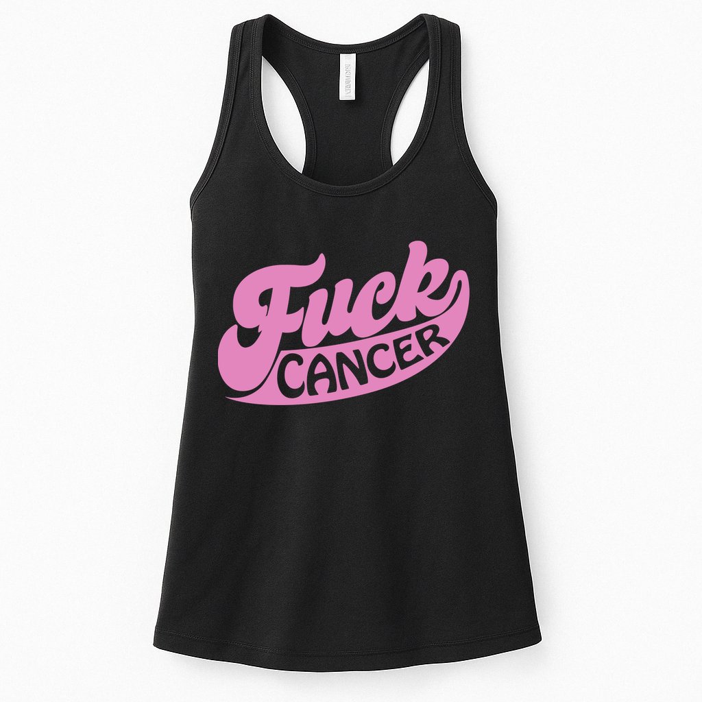 Funny Retro Fck Cancer Logo Breast Cancer Support Womens Tank Top