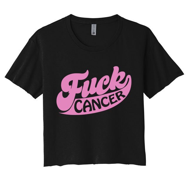 Funny Retro Fck Cancer Logo Breast Cancer Support Crop Top