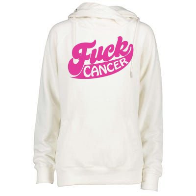 Funny Retro Fck Cancer Logo Breast Cancer Support Womens Funnel Neck Pullover Hood