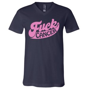 Funny Retro Fck Cancer Logo Breast Cancer Support V-Neck T-Shirt