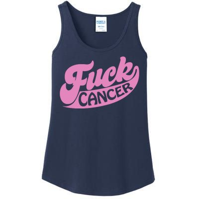 Funny Retro Fck Cancer Logo Breast Cancer Support Ladies Essential Tank