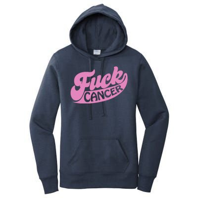 Funny Retro Fck Cancer Logo Breast Cancer Support Women's Pullover Hoodie