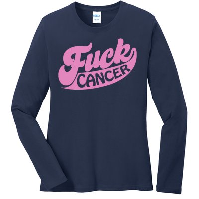 Funny Retro Fck Cancer Logo Breast Cancer Support Ladies Long Sleeve Shirt