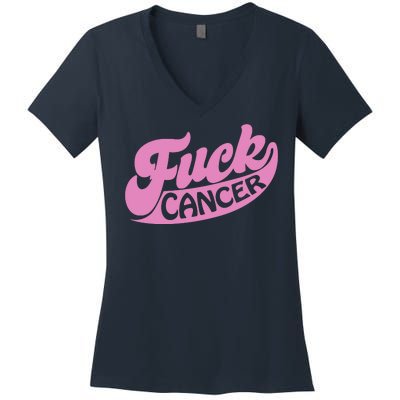 Funny Retro Fck Cancer Logo Breast Cancer Support Women's V-Neck T-Shirt