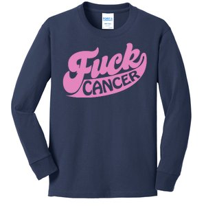 Funny Retro Fck Cancer Logo Breast Cancer Support Kids Long Sleeve Shirt