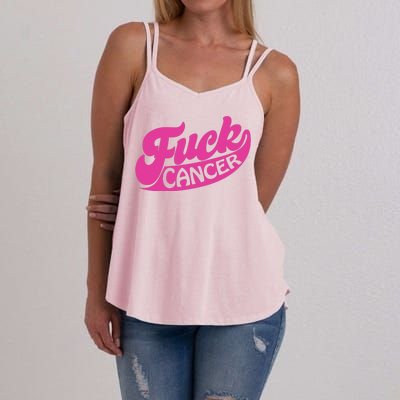 Funny Retro Fck Cancer Logo Breast Cancer Support Women's Strappy Tank