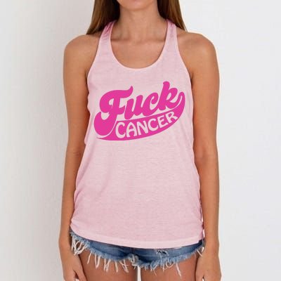 Funny Retro Fck Cancer Logo Breast Cancer Support Women's Knotted Racerback Tank