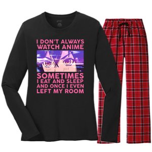 Funny Retro I Don't Always Watch Anime Anime Fan Women's Long Sleeve Flannel Pajama Set 