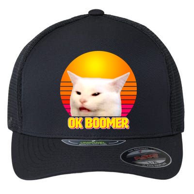 Funny Retro Table Cat OK Boomer Meme Flexfit Unipanel Trucker Cap