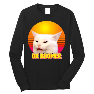 Funny Retro Table Cat OK Boomer Meme Long Sleeve Shirt