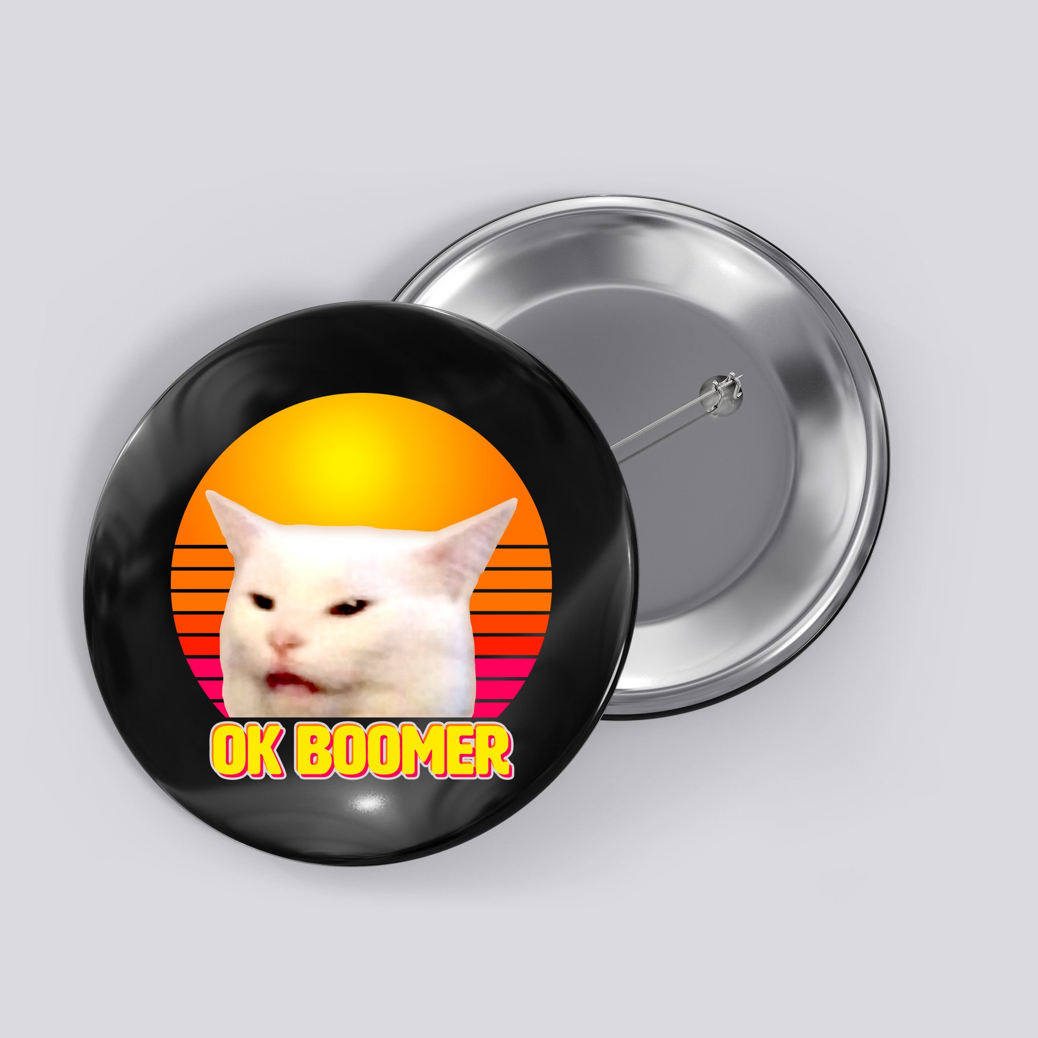 Funny Retro Table Cat OK Boomer Meme Button
