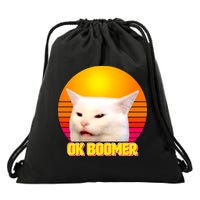 Funny Retro Table Cat OK Boomer Meme Drawstring Bag