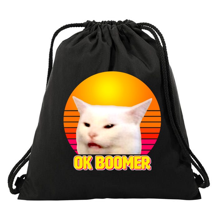 Funny Retro Table Cat OK Boomer Meme Drawstring Bag