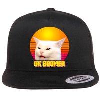 Funny Retro Table Cat OK Boomer Meme Flat Bill Trucker Hat