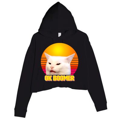 Funny Retro Table Cat OK Boomer Meme Crop Fleece Hoodie