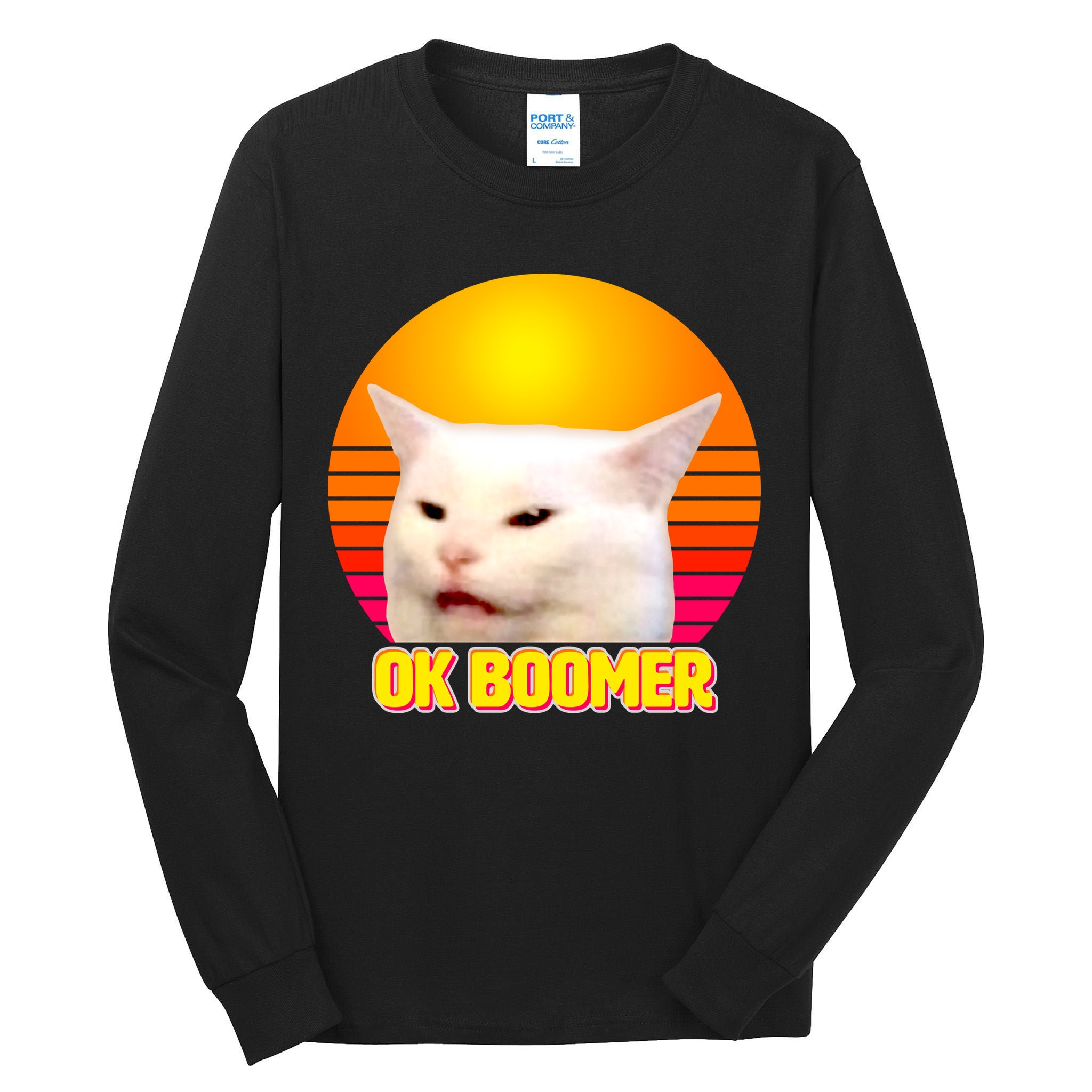 Funny Retro Table Cat OK Boomer Meme Tall Long Sleeve T-Shirt