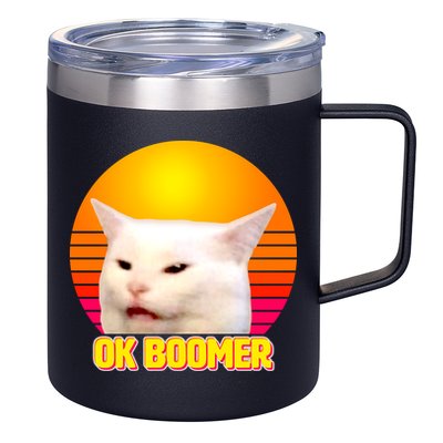 Funny Retro Table Cat OK Boomer Meme 12oz Stainless Steel Coffee Mug