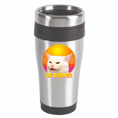 Funny Retro Table Cat OK Boomer Meme 16oz Travel Tumbler