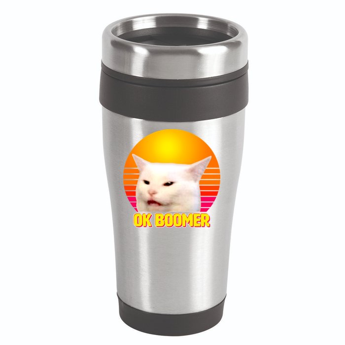 Funny Retro Table Cat OK Boomer Meme 16oz Travel Tumbler