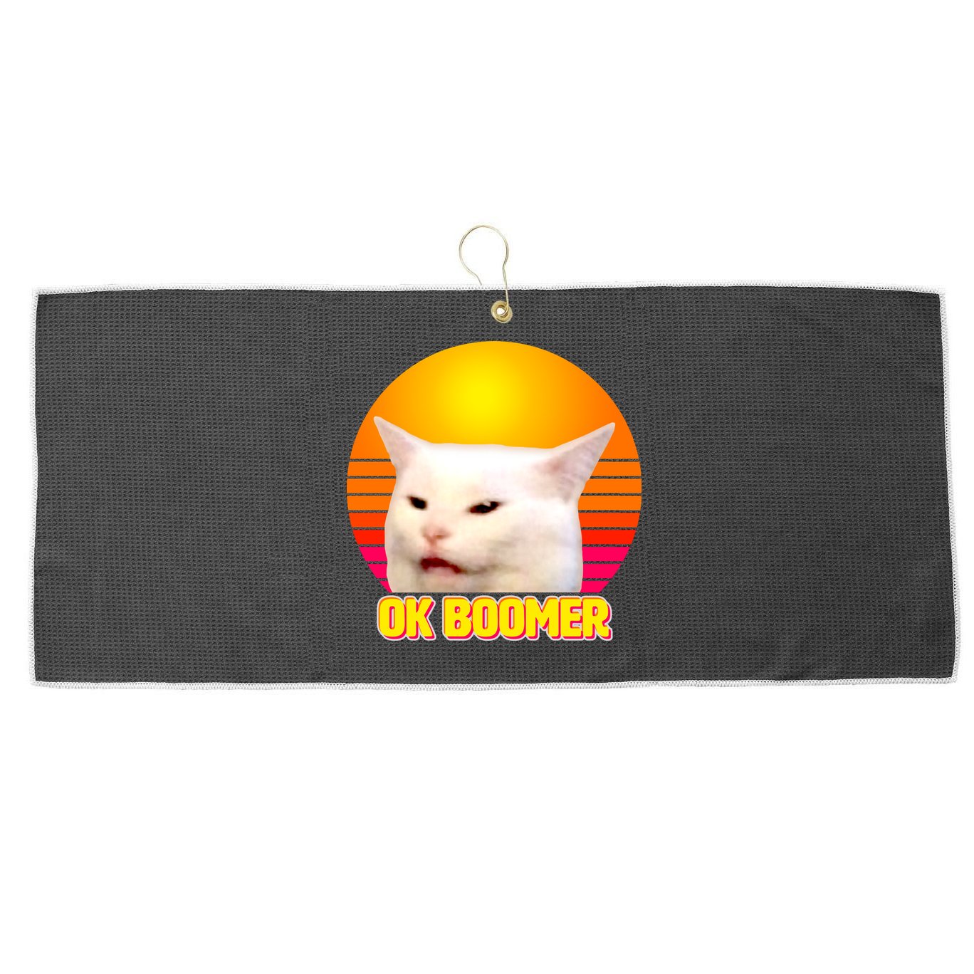 Funny Retro Table Cat OK Boomer Meme Large Microfiber Waffle Golf Towel