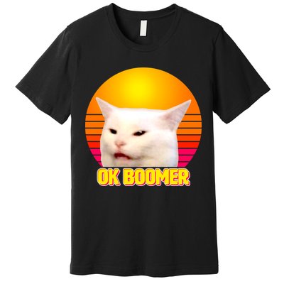 Funny Retro Table Cat OK Boomer Meme Premium T-Shirt