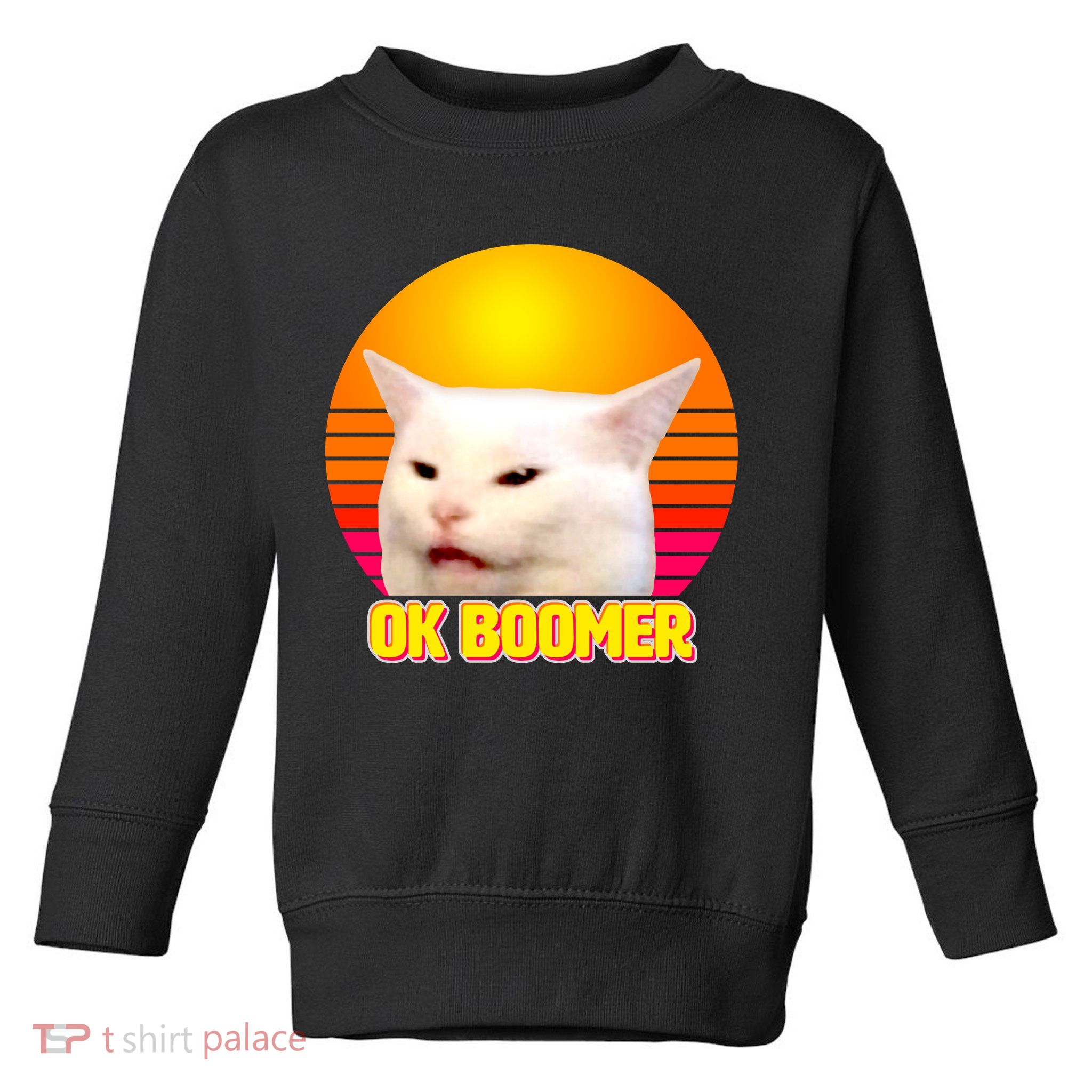 Funny Retro Table Cat OK Boomer Meme Toddler Sweatshirt