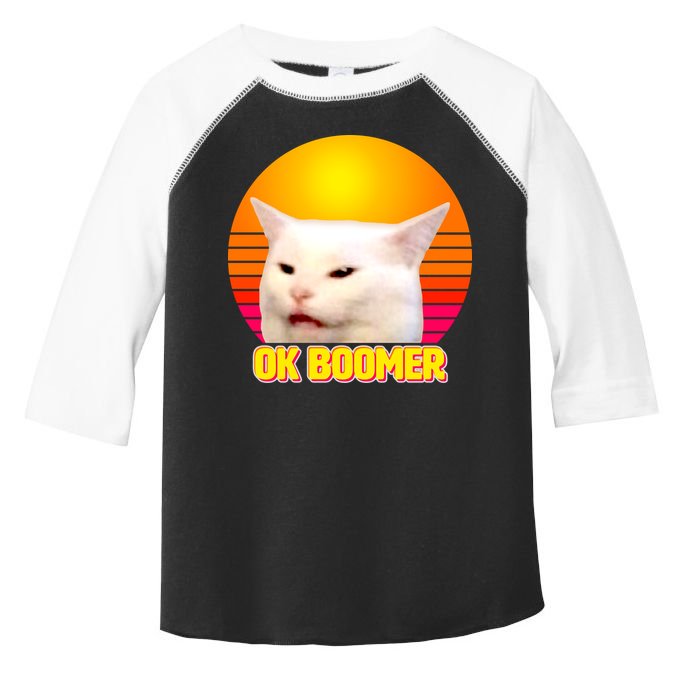 Funny Retro Table Cat OK Boomer Meme Toddler Fine Jersey T-Shirt