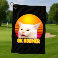 Funny Retro Table Cat OK Boomer Meme Golf Towel