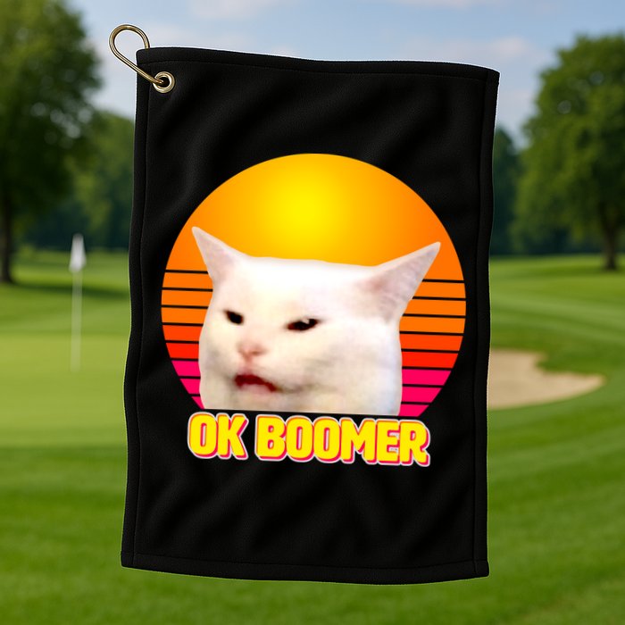 Funny Retro Table Cat OK Boomer Meme Golf Towel