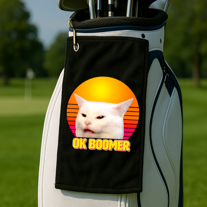 Funny Retro Table Cat OK Boomer Meme Golf Towel