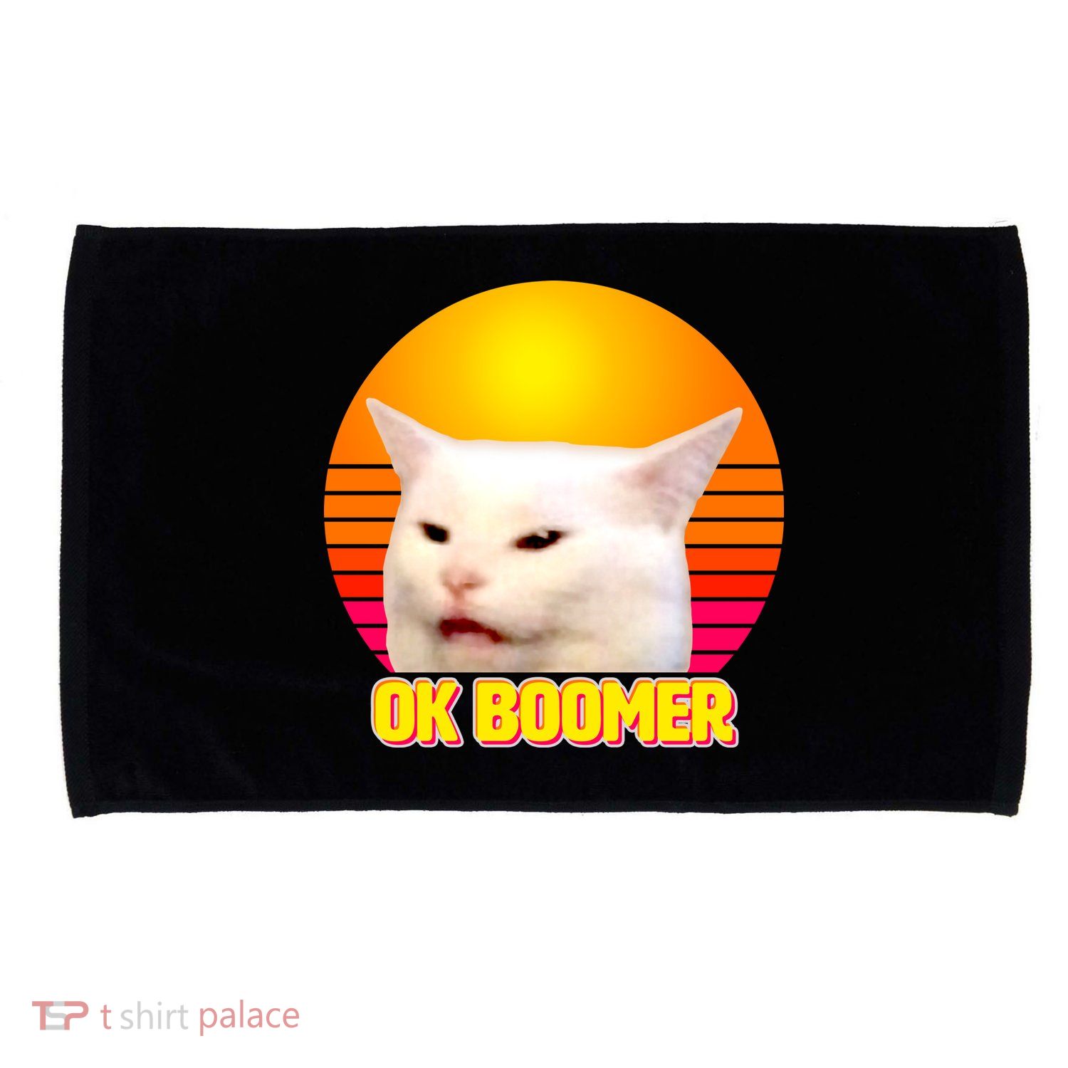 Funny Retro Table Cat OK Boomer Meme Microfiber Hand Towel