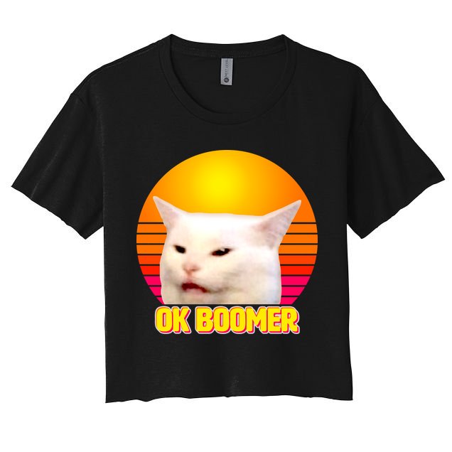 Funny Retro Table Cat OK Boomer Meme Crop Top