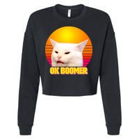 Funny Retro Table Cat OK Boomer Meme Cropped Pullover Crew