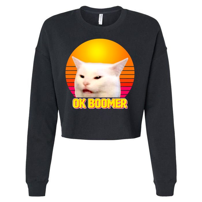 Funny Retro Table Cat OK Boomer Meme Cropped Pullover Crew