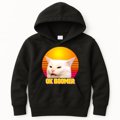 Funny Retro Table Cat OK Boomer Meme Kids Hoodie