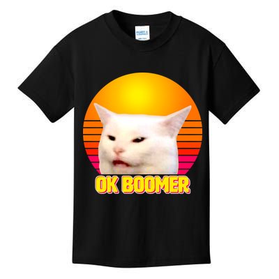 Funny Retro Table Cat OK Boomer Meme Kids T-Shirt