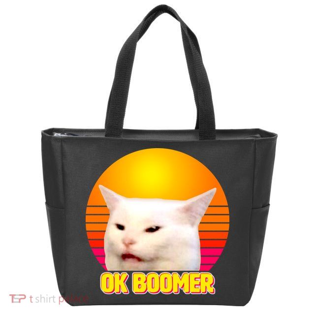 Funny Retro Table Cat OK Boomer Meme Zip Tote Bag