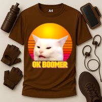 Funny Retro Table Cat OK Boomer Meme Cooling Performance Crew T-Shirt