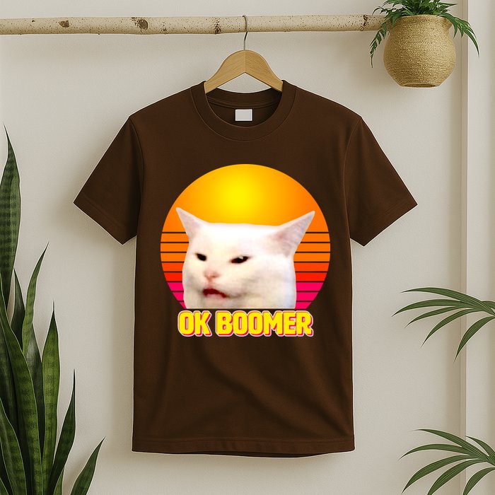 Funny Retro Table Cat OK Boomer Meme T-Shirt
