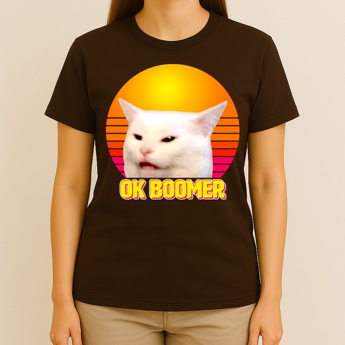 Funny Retro Table Cat OK Boomer Meme T-Shirt