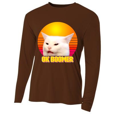 Funny Retro Table Cat OK Boomer Meme Cooling Performance Long Sleeve Crew