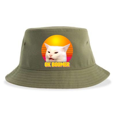 Funny Retro Table Cat OK Boomer Meme Sustainable Bucket Hat