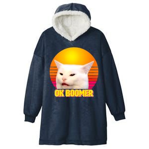 Funny Retro Table Cat OK Boomer Meme Hooded Wearable Blanket