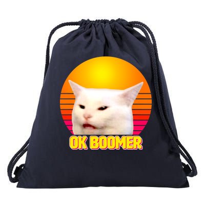 Funny Retro Table Cat OK Boomer Meme Drawstring Bag